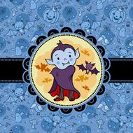 Halloween vector card with cartoon vampire and bat