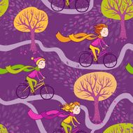 Girl rides a bicycle to school