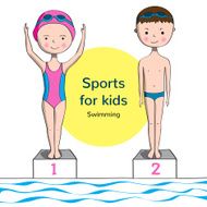 Boy and girl in swimsuit near the pool