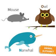 Letter M N O Mouse Narwhal Owl