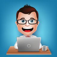 Busy Businessman Cartoon Character Sitting Working