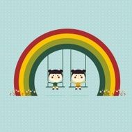 twins swinging in the rainbow
