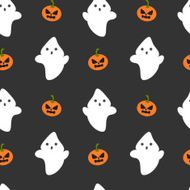 Cartoon ghost and pumpkin seamless halloween pattern background illustration