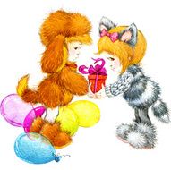 Kid boy and girl playing Watercolor illustration N4