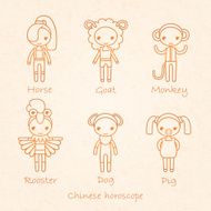 vector hand drawing signs of the Chinese horoscope