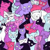 Seamless vector pattern with cute cats