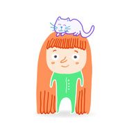 Girl and cat cartoon vector illustration