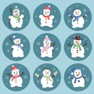 Cute and funny snowmen Christmas illustrations Vector set icons N2