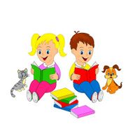 children girl and boy read the book