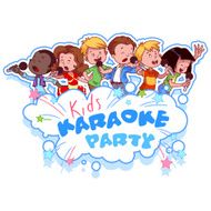 Cartoon children sing with a microphone N2