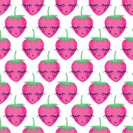Seamless background with smiling sleeping strawberries
