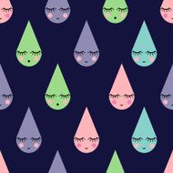 Seamless pattern with smiling sleeping drops Rain illustration
