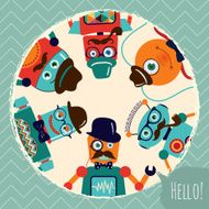 Hipster Retro Robots Card Illustration