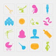 Gynecology and pregnancy icon set Motherhood elements