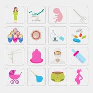 Gynecology and pregnancy icon set Motherhood elements N2