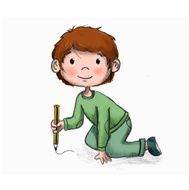 Child painting or writing with white background