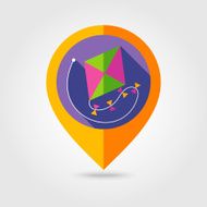 Kite flat mapping pin icon with long shadow