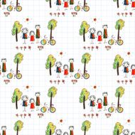 Colorful picture of bicycle and happy family N2