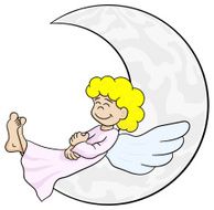 cartoon angel sleeping on the moon