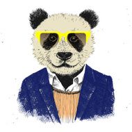 Hand drawn dressed up hipster panda