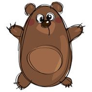 Cartoon brown cute grizzly bear as naive children drawing