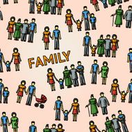 Multigenerational family freehand pattern with all ages members Vector