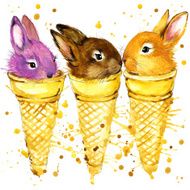 Funny rabbit watercolor illustration N2