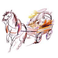 Children&#039;s book illustration horse with wagon