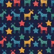 Colorful seamless Christmas pattern - reindeer and stars