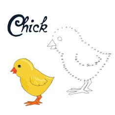 Educational game connect dots to draw chick bird