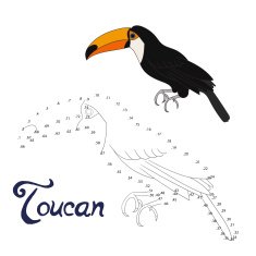Educational game connect dots to draw toucan bird N2
