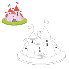 Educational game coloring book cartoon castle