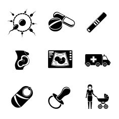 Set of PREGNANCY icons with - egg and sperm pills