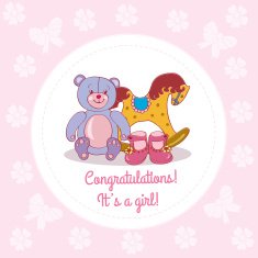 Illustration with baby girl greeting
