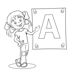 Coloring Page Outline Of a Cartoon Girl with large letter