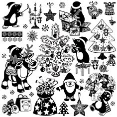 Christmas set with cartoon mole