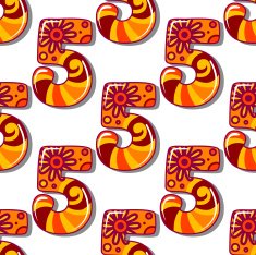 Childish seamless pattern with number five