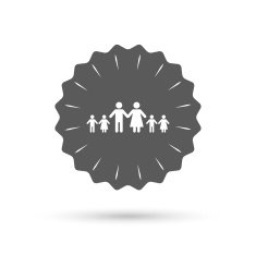 Complete large family with many children sign