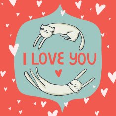 Vector card with funny cats and text "i love you"