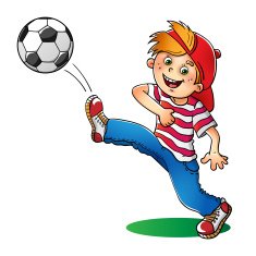 Boy in a red cap kicking soccer ball N3