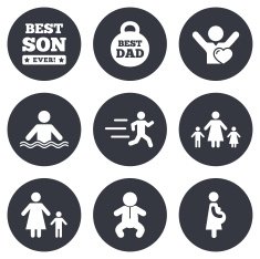 People family icons Swimming baby signs