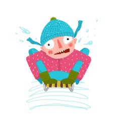 Fun Winter and Snow Sledge Ride Boy