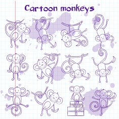 Coloring book with funny monkeys