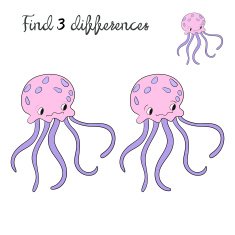 Find differences kids layout for game jellyfish