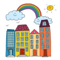 Funny doodle houses sketch