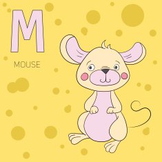 Alphabet letter M mouse children vector