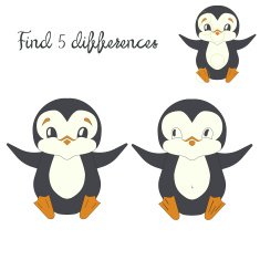 Find differences kids layout for game penguin