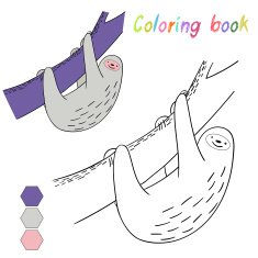 Coloring book sloth kids layout for game