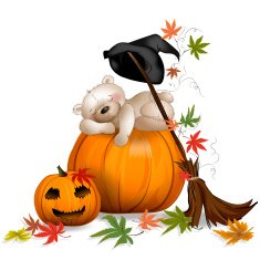 Teddy bear sleeping on a pumpkin