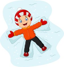 Cartoon little boy lying on the snow